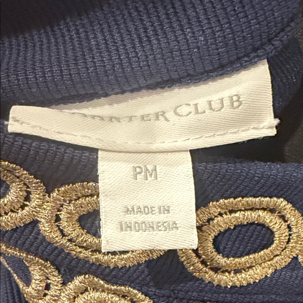 Charter Club Navy Long-Sleeve Dress with Gold Loop Embroidery - Picture 6 of 7
